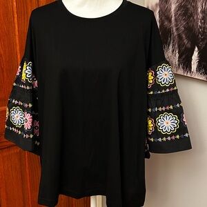 Alana - Embroidered Tiered Ruffle Elbow Sleeve Top